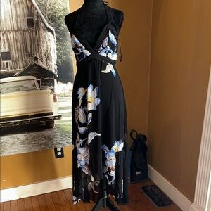 White House Black market Floral Black Halter Dress